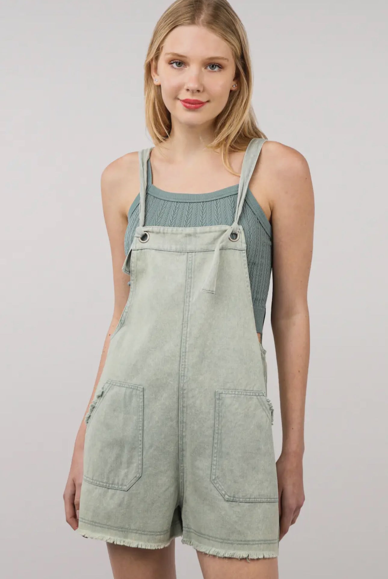 washed cotton denim overall romper