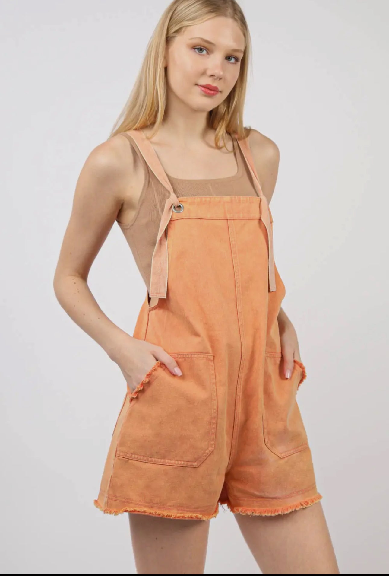 washed cotton denim overall romper