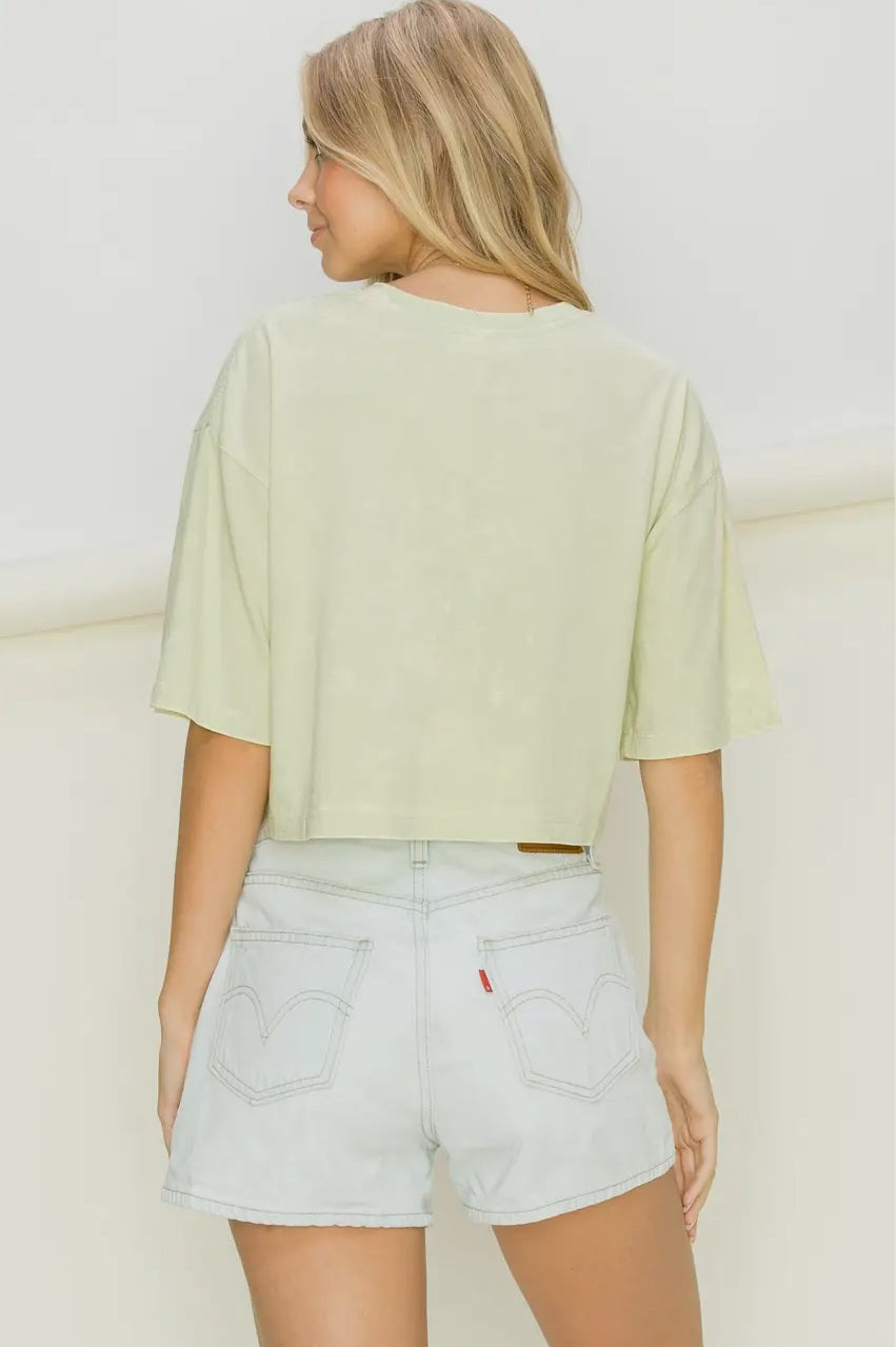 pastel green drop shoulder crop top