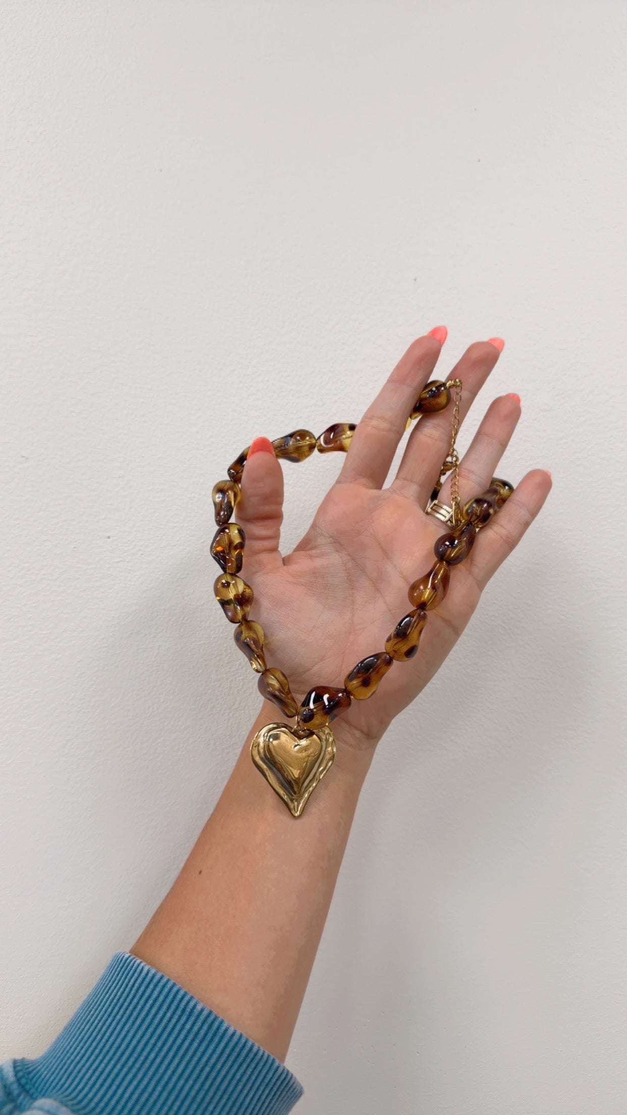 leopard 18k gold heart necklace