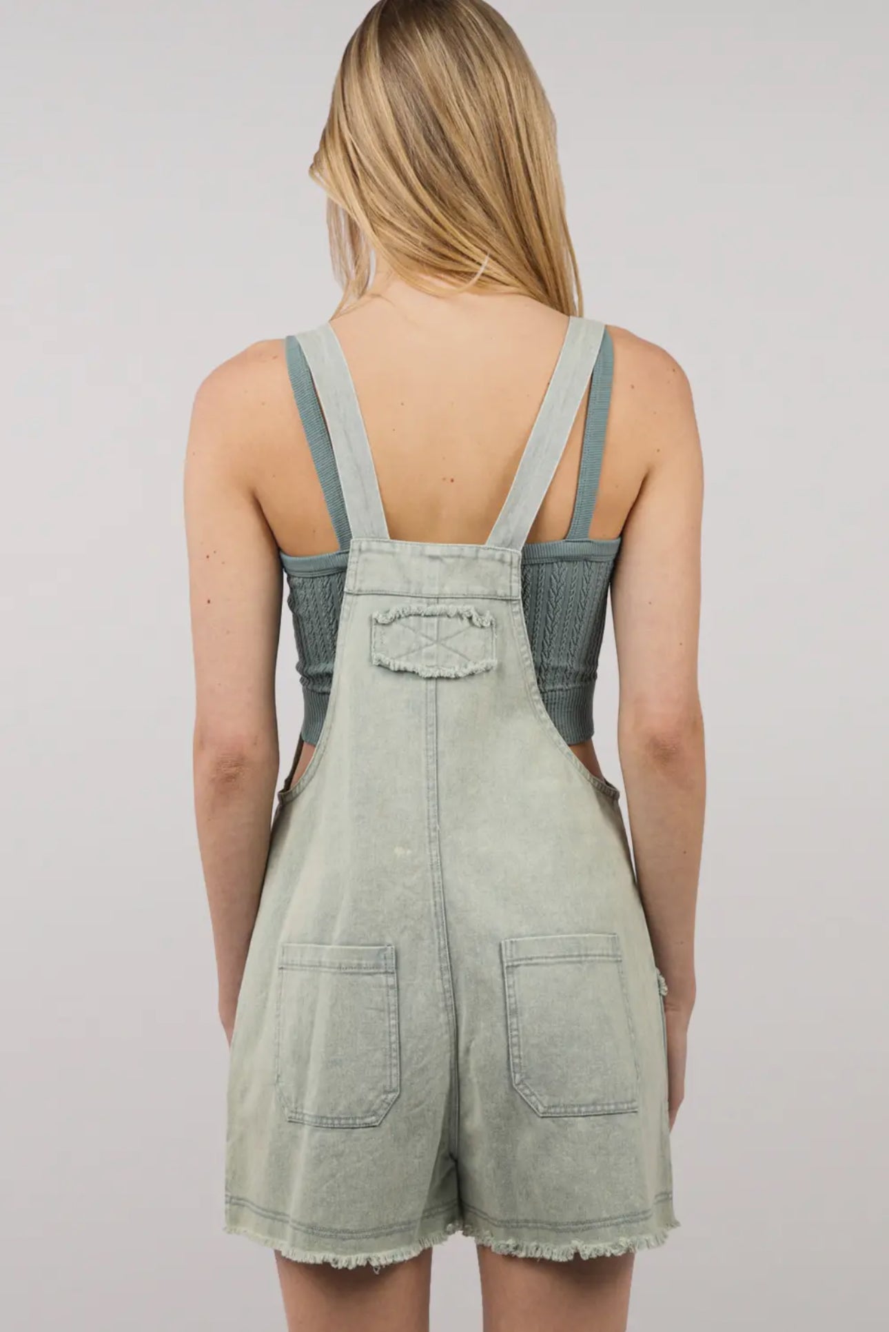 washed cotton denim overall romper