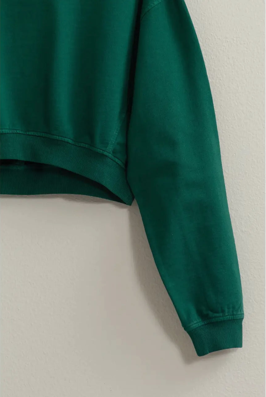 green long sleeve cropped sweatshirt