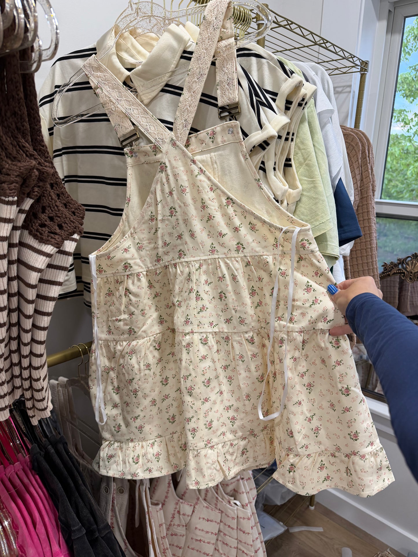 lace detail floral overall dress
