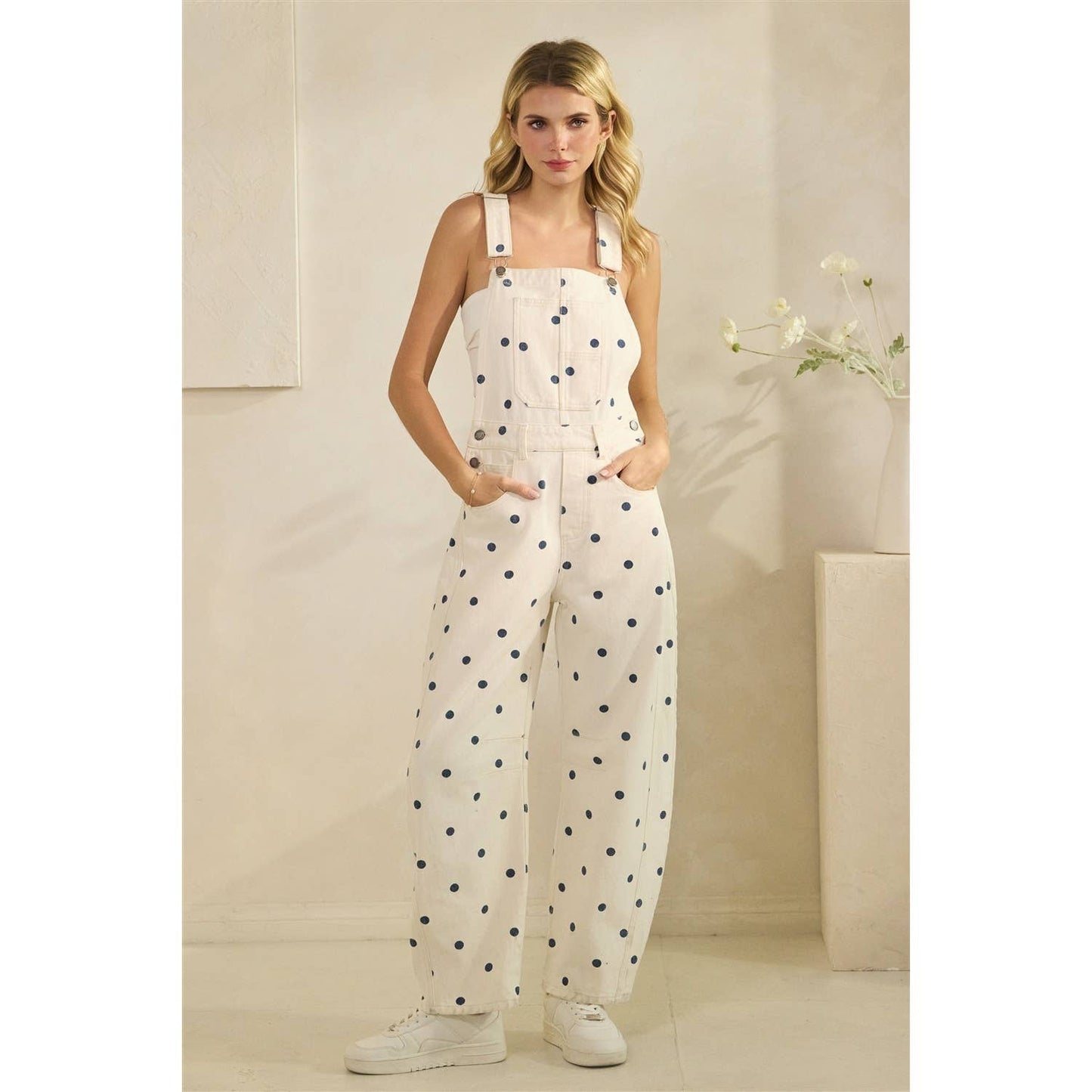Relaxed Barrel Polka Dot Overalls
