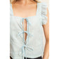 Embroidered Gingham Tie Front Top