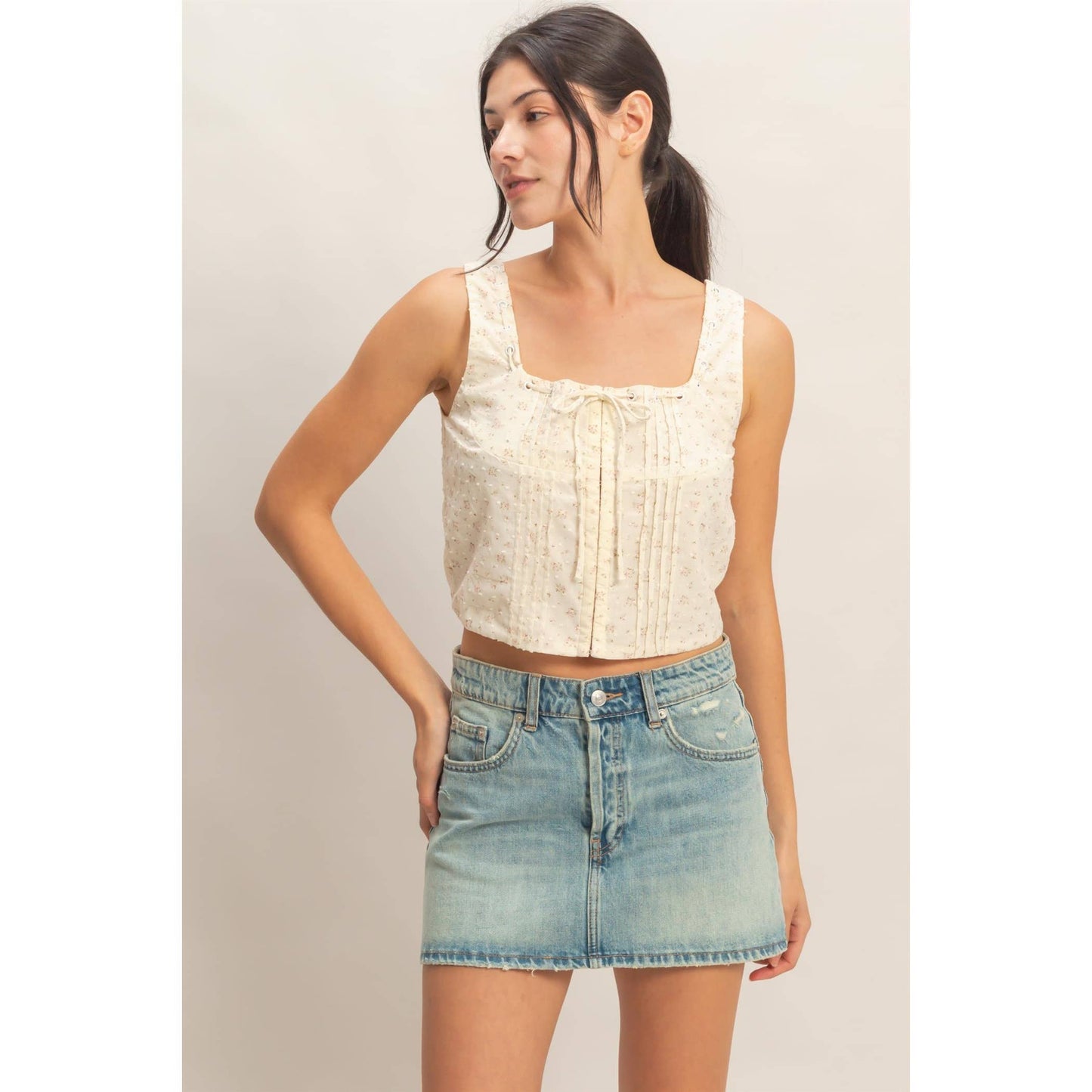 Floral Tie Front Corset Top