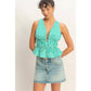 Striped Tie Front Peplum Sleeveless Top