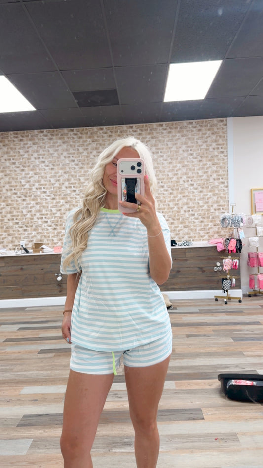 baby blue + white striped set
