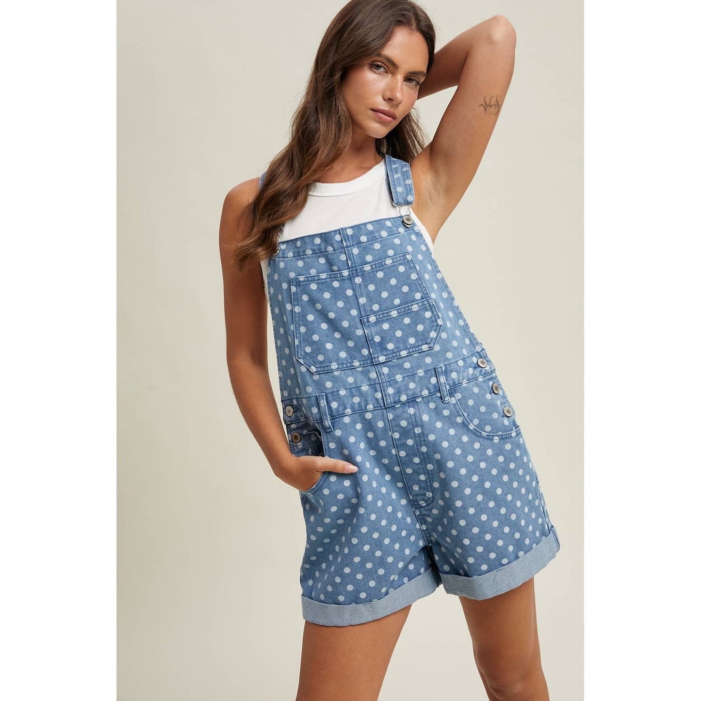 OVERSIZED POLKA DOT DENIM OVERALLS