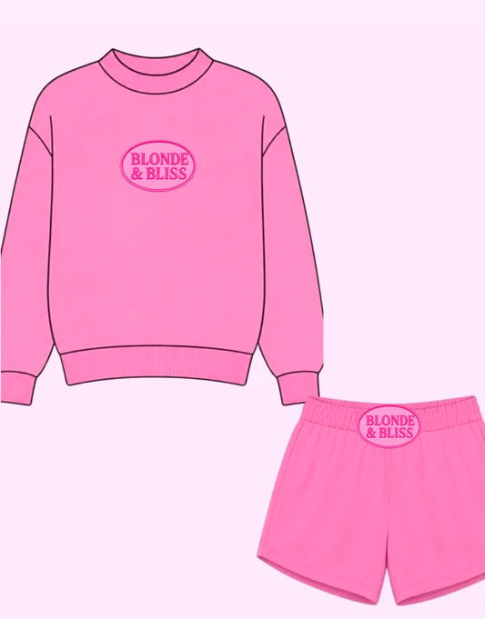 BLONDE & BLISS PINK MOCK NECK & SHORTS