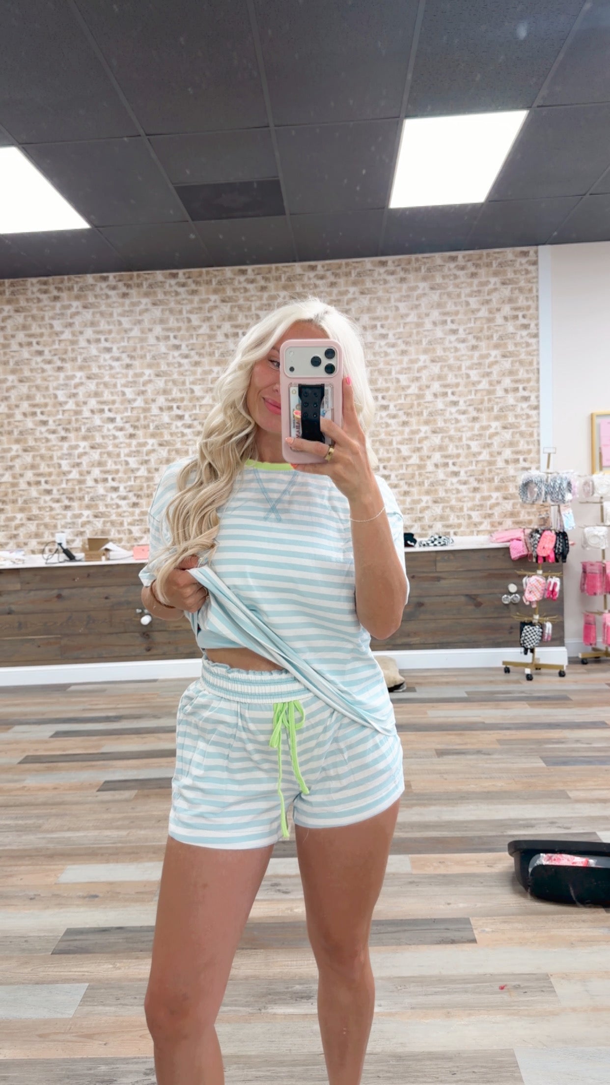 baby blue + white striped set