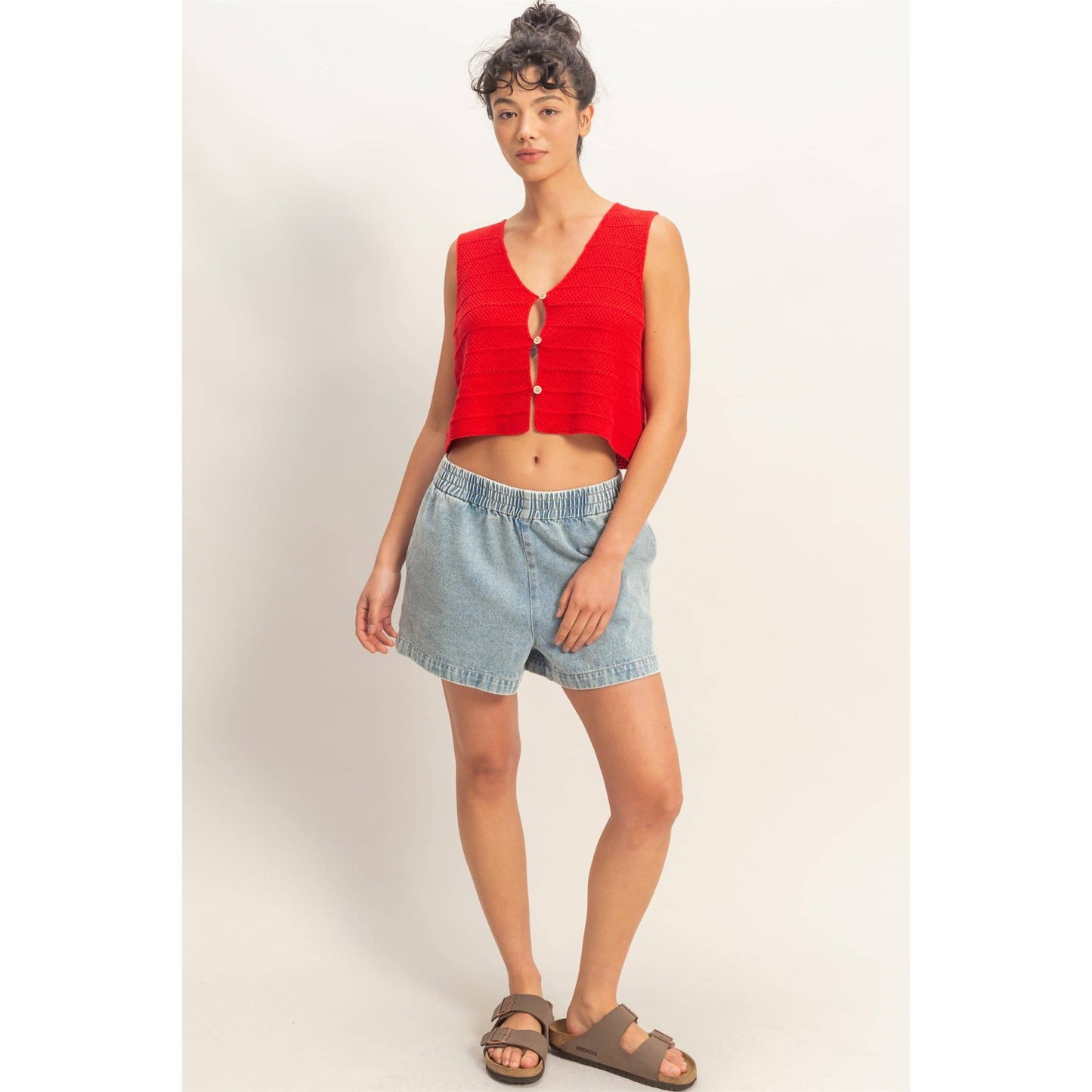 V-Neck Textured Sleeveless Knit Vest