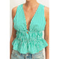 Striped Tie Front Peplum Sleeveless Top