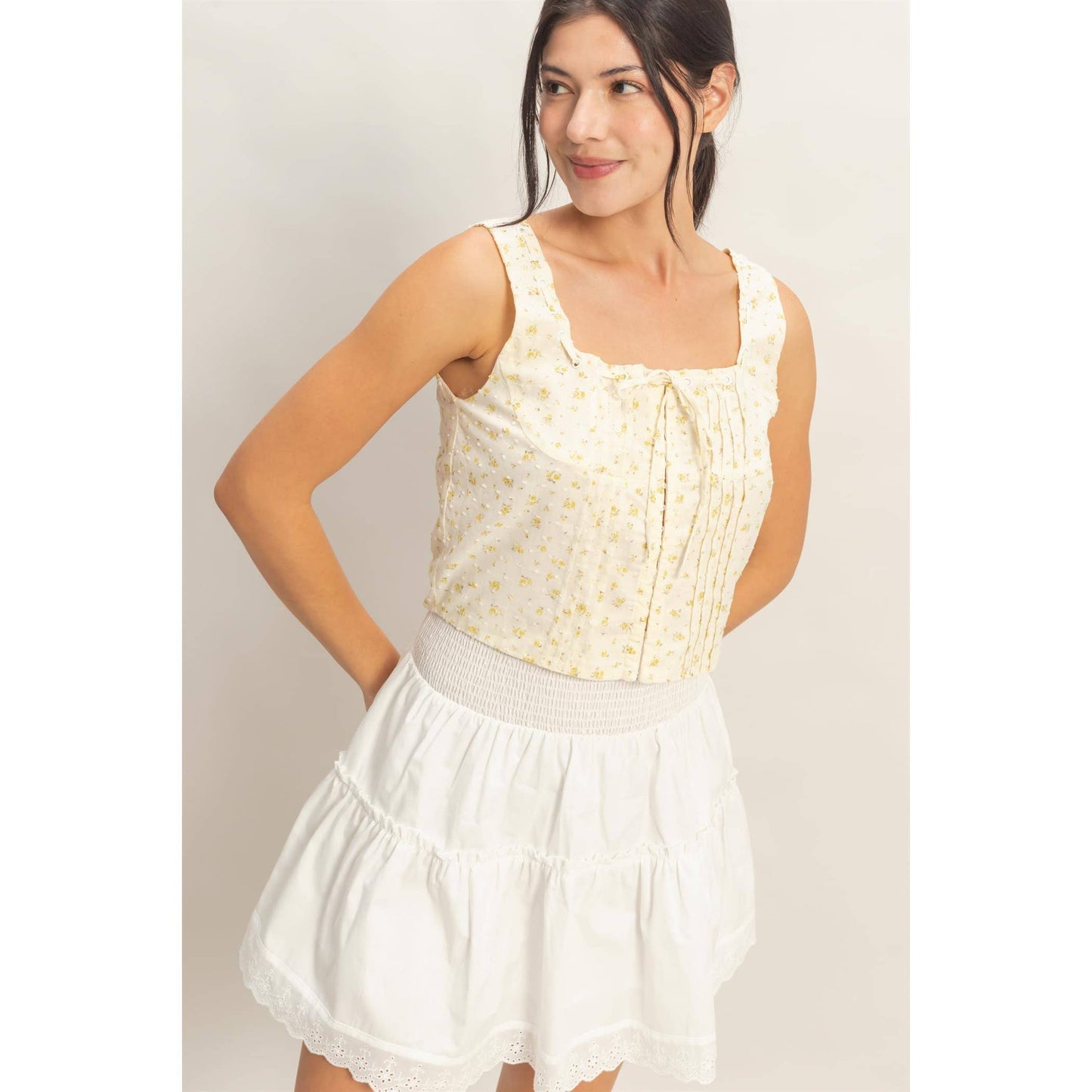 Floral Tie Front Corset Top