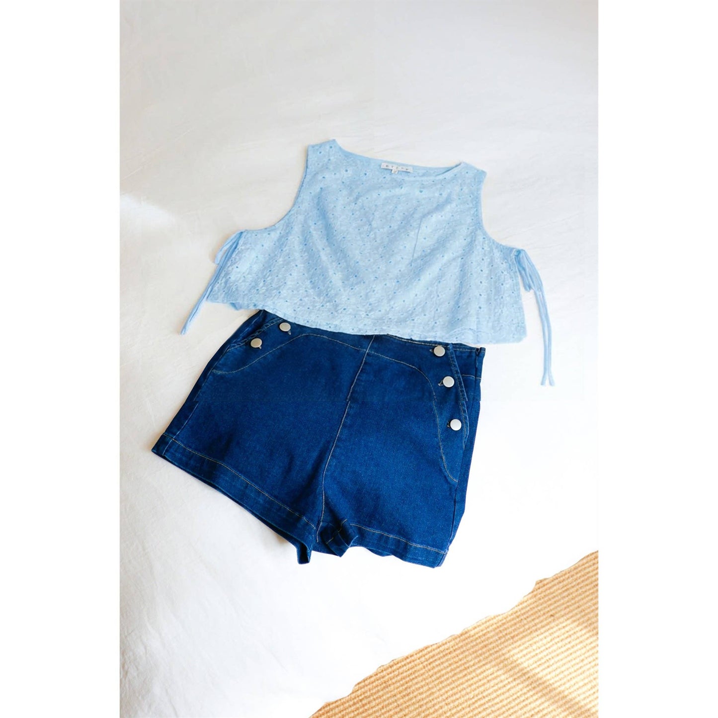 Sleeveless Textured Eyelet Top With Side Straps
