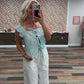 Embroidered Gingham Tie Front Top