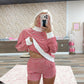 red long sleeve stripe mock set