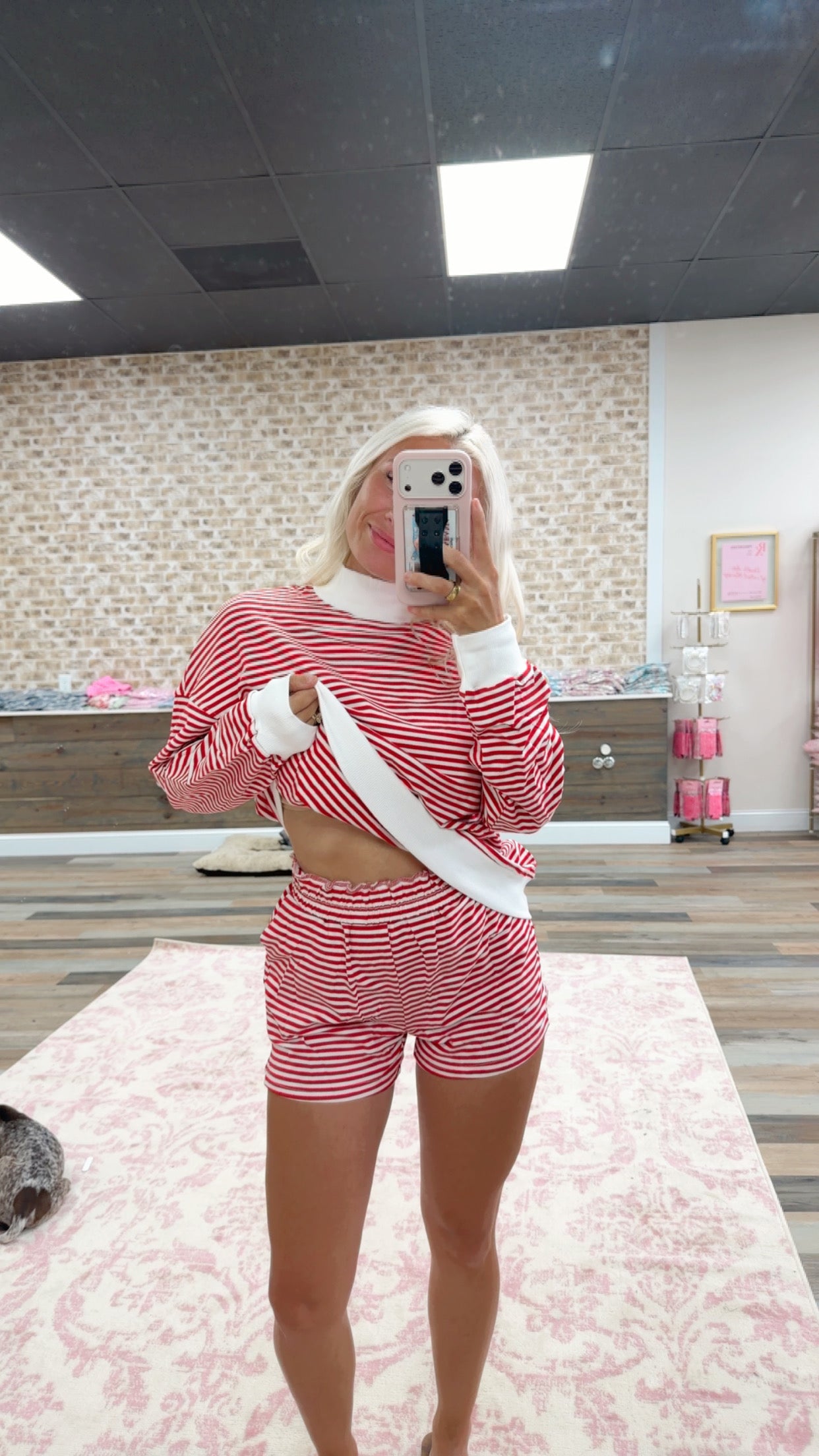 red long sleeve stripe mock set