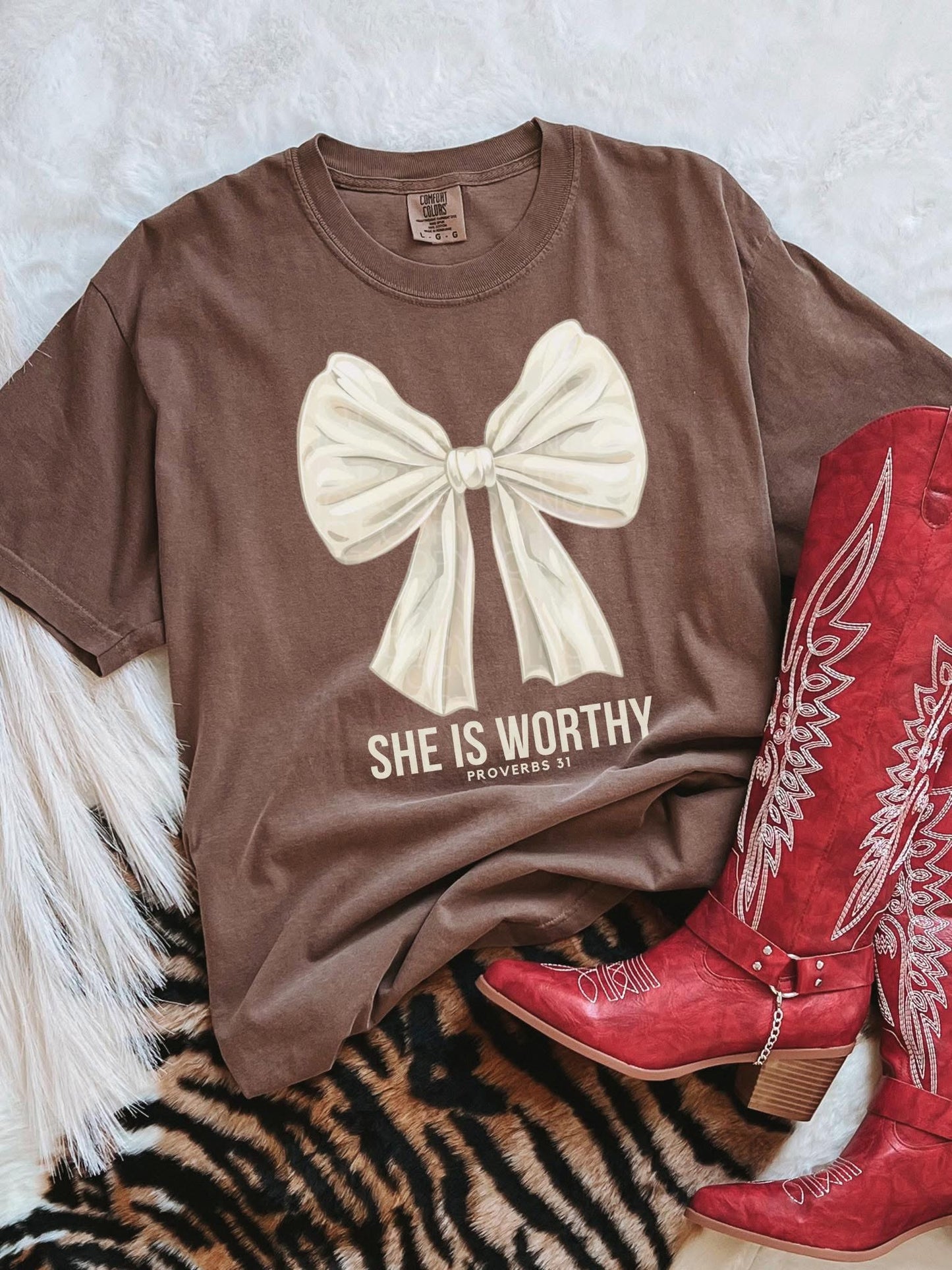 she is worthy brown graphic preorder