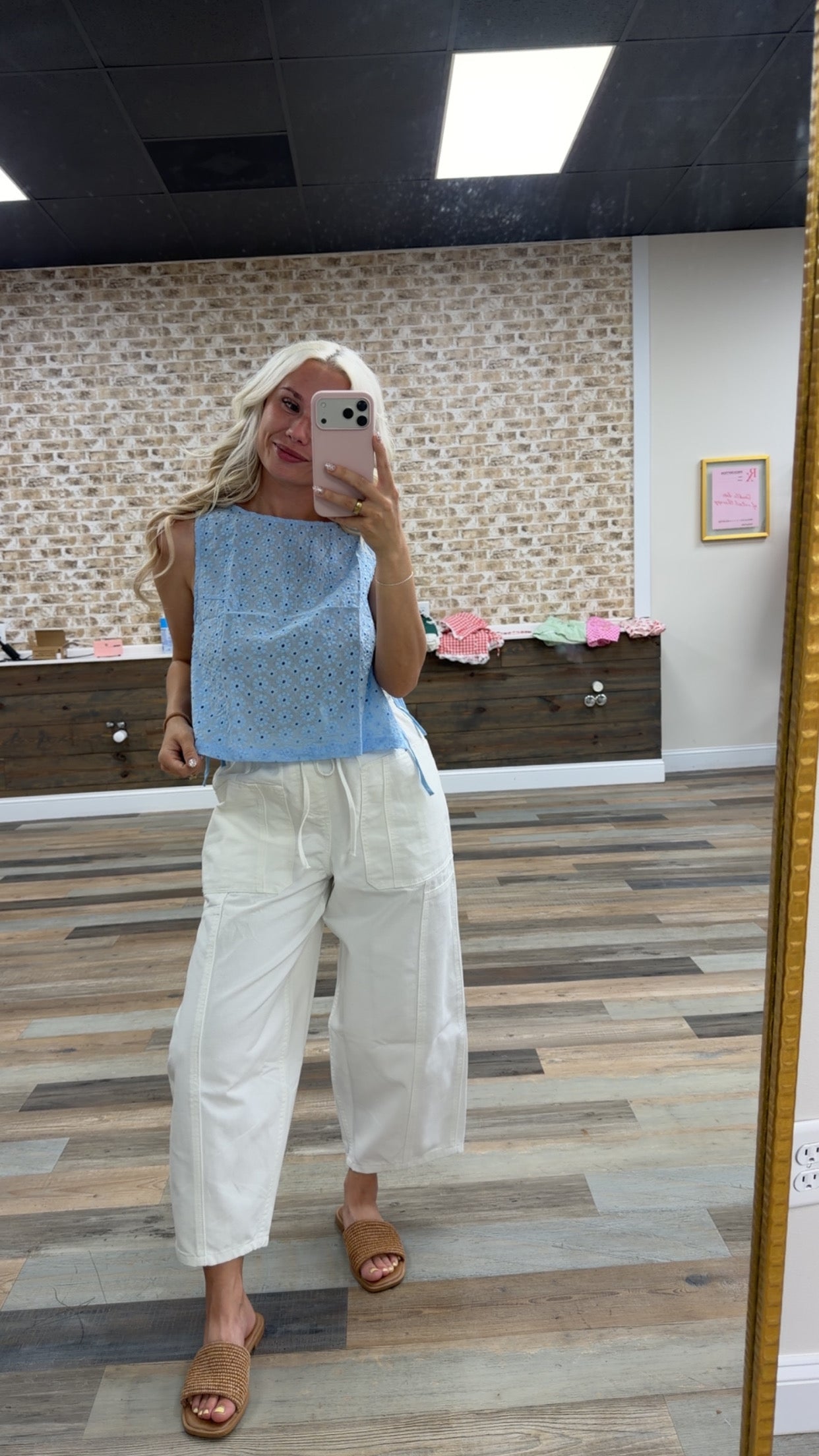 Sleeveless Textured Eyelet Top With Side Straps