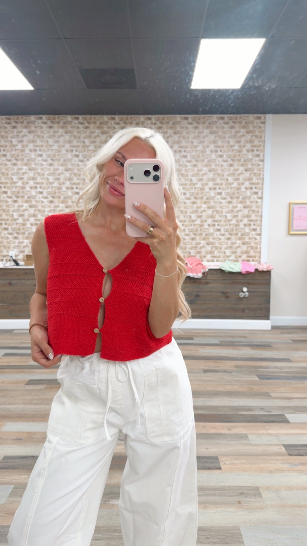 V-Neck Textured Sleeveless Knit Vest