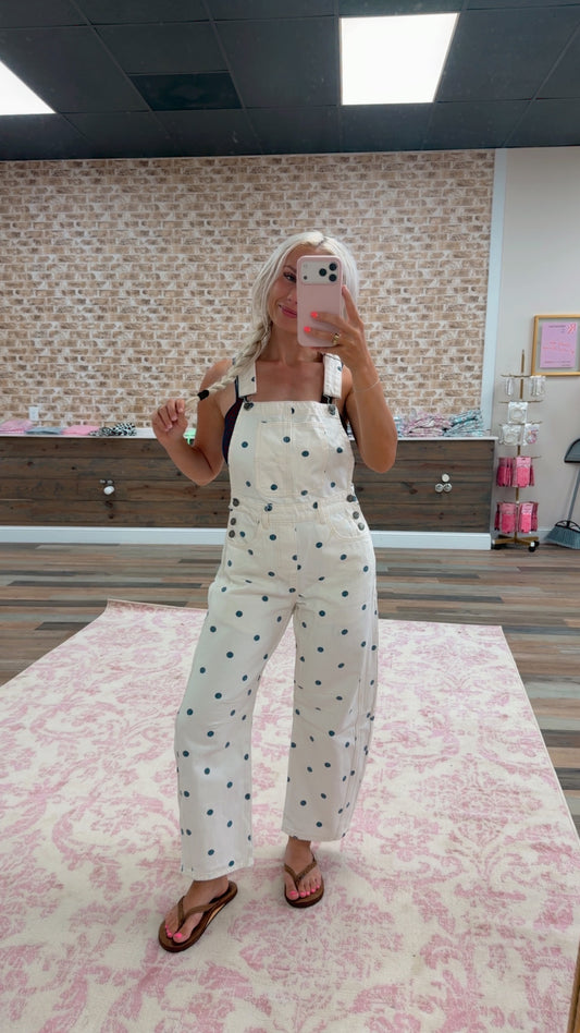 Relaxed Barrel Polka Dot Overalls