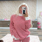 red long sleeve stripe mock set