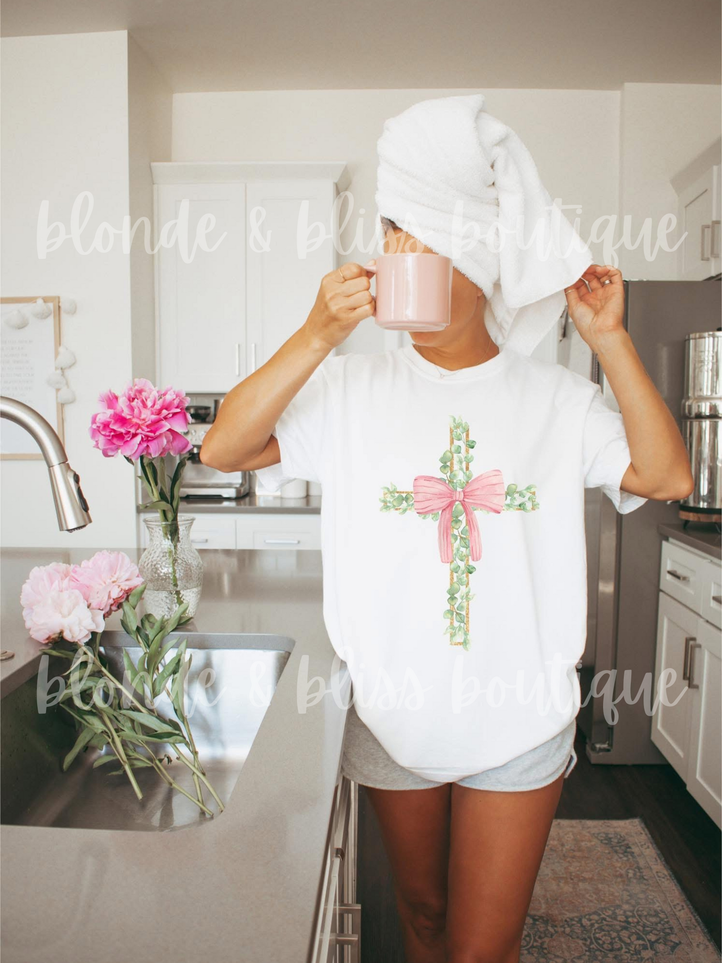 floral bow cross graphic