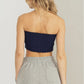 navy blue smocked tie-front tube top