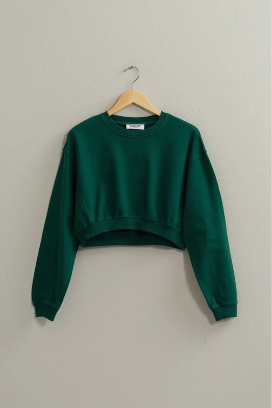 green long sleeve cropped sweatshirt