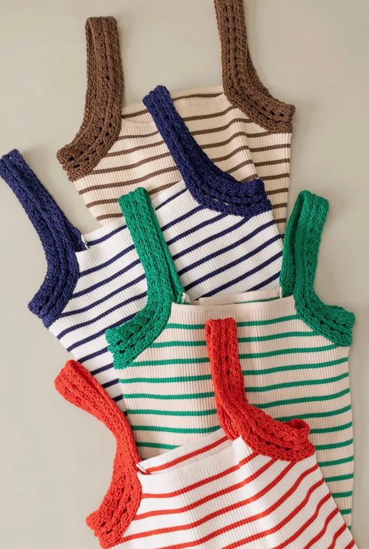 crochet sleeved striped knit tank top