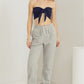navy blue smocked tie-front tube top