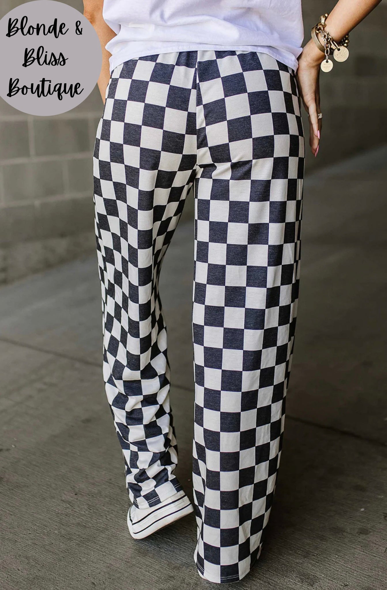 B&W Checkered High Waist Wide Leg Pants