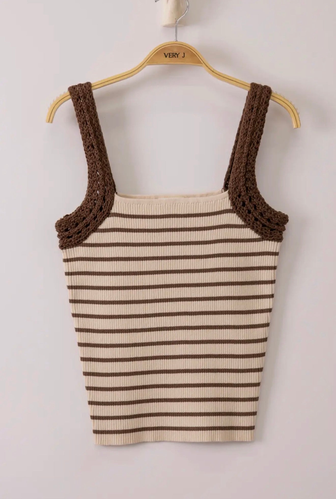 crochet sleeved striped knit tank top