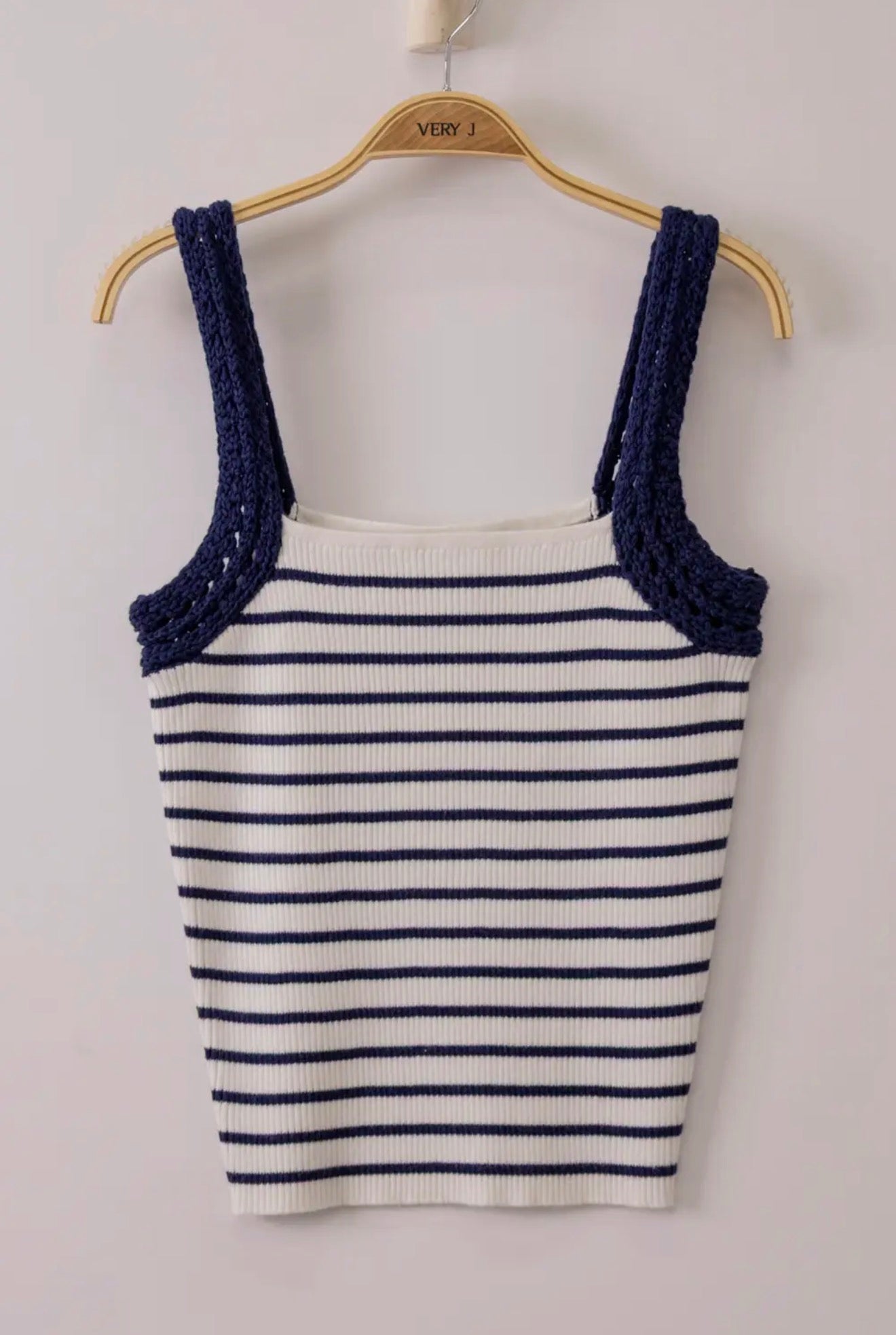crochet sleeved striped knit tank top