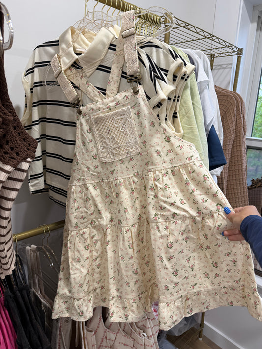 lace detail floral overall dress