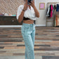 Blue Studded Side Slit Jeans