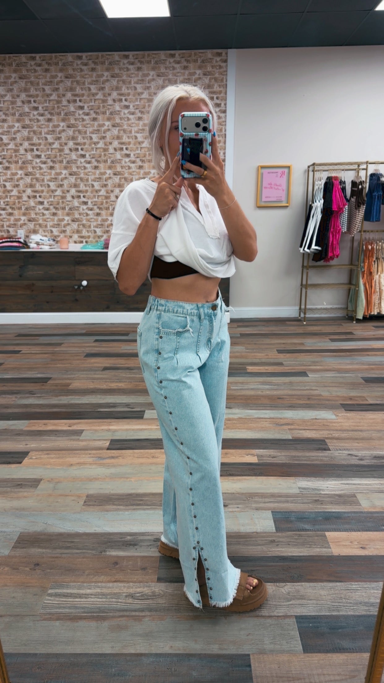 Blue Studded Side Slit Jeans