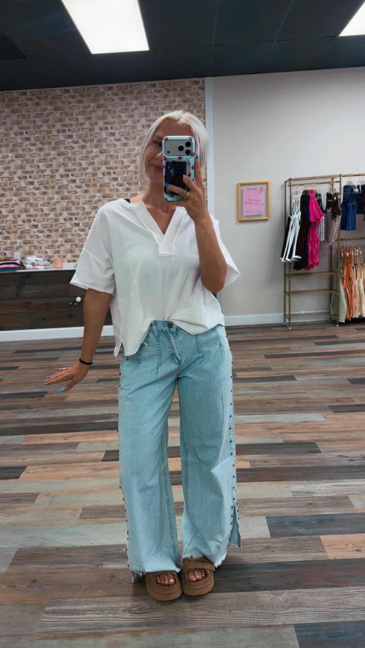 Blue Studded Side Slit Jeans