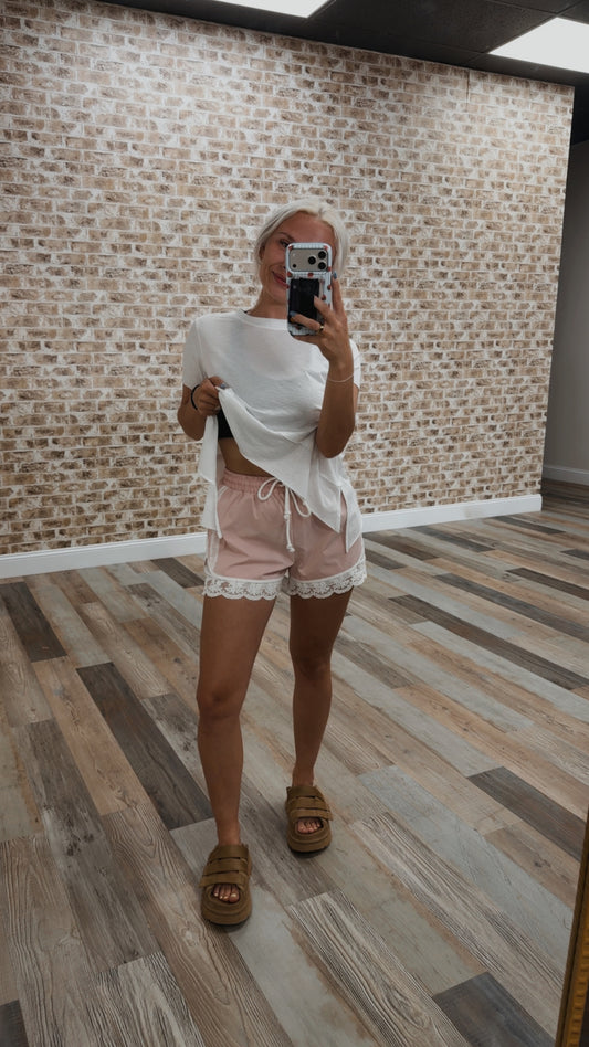lace trim activewear shorts - pink, green + navy!