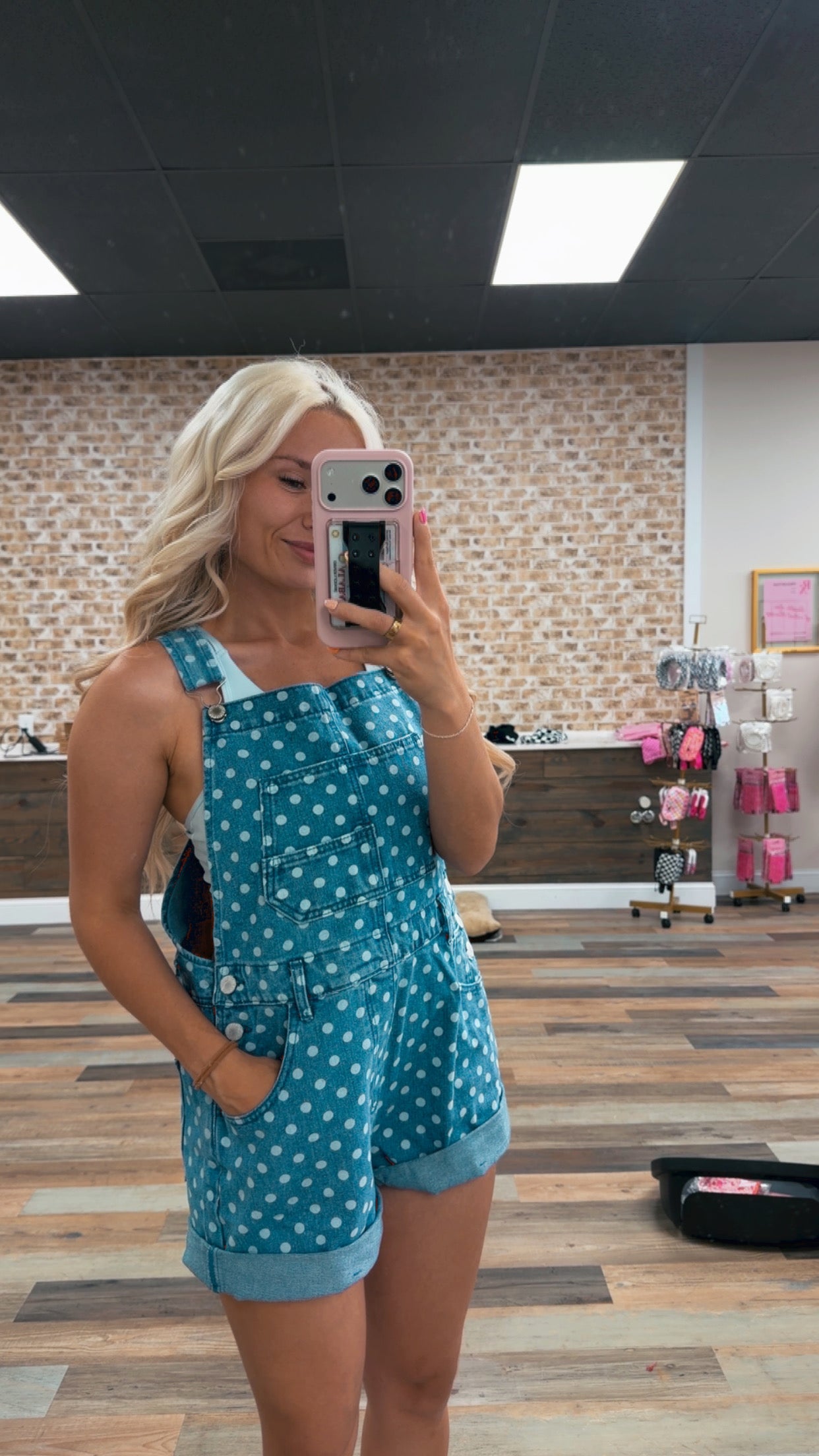 OVERSIZED POLKA DOT DENIM OVERALLS