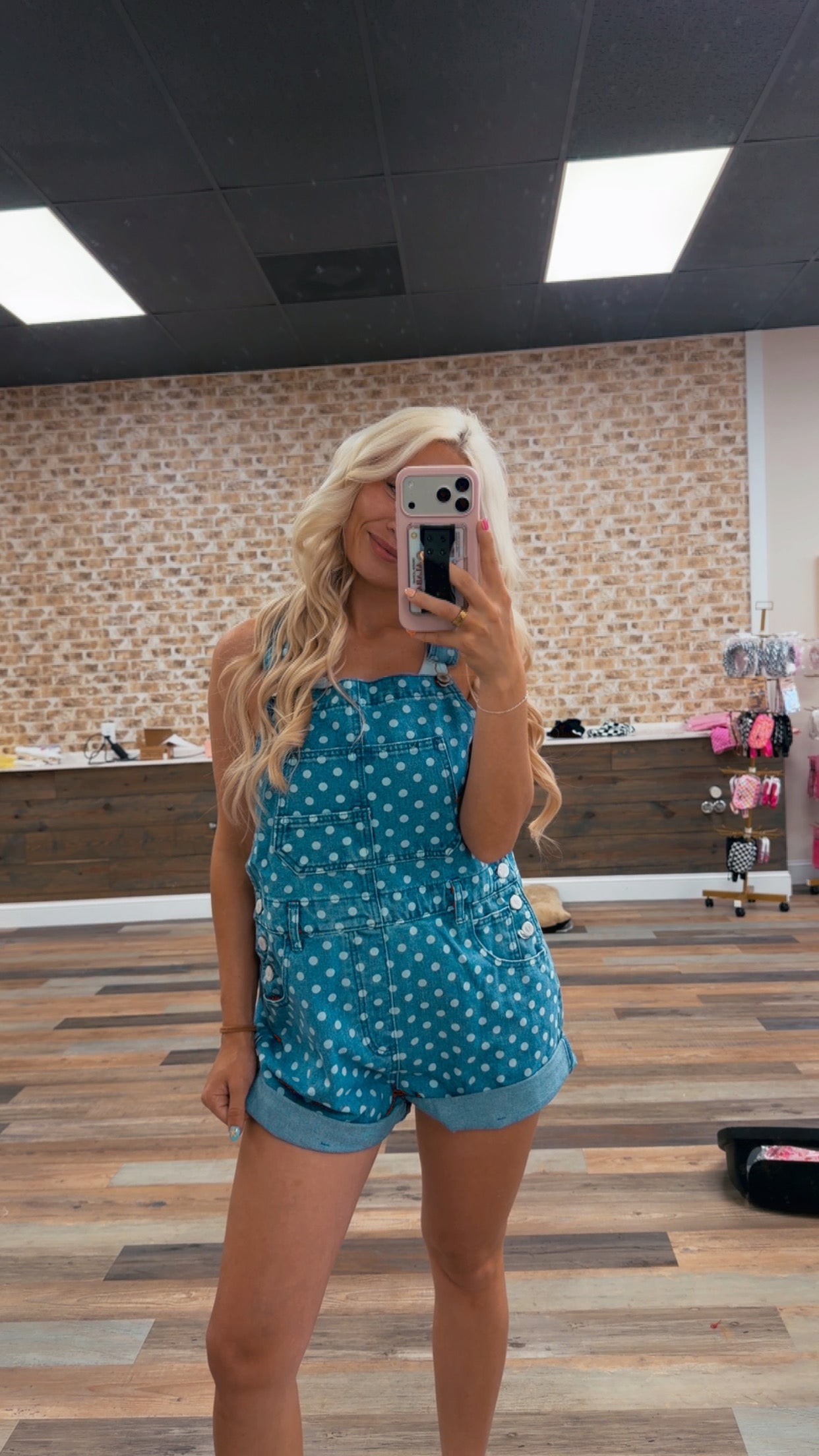 OVERSIZED POLKA DOT DENIM OVERALLS