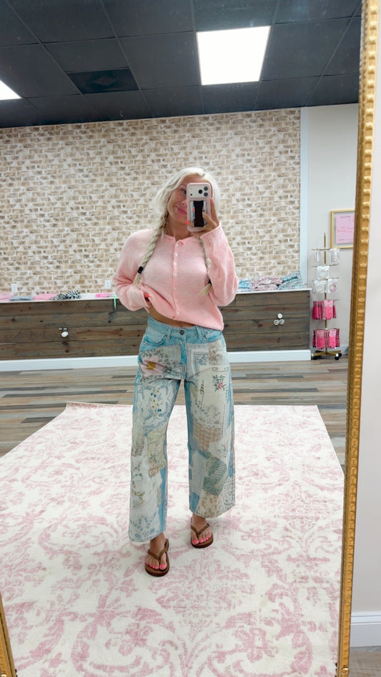 Digitally Printed Patchwork Denim Pants