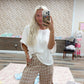 plaid chestnut pants with tie sides