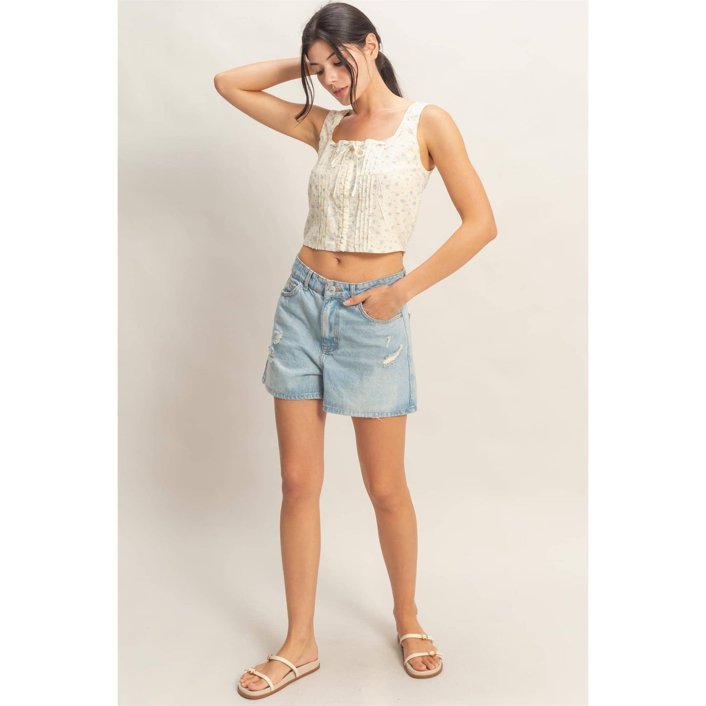 Floral Tie Front Corset Top