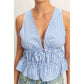 Striped Tie Front Peplum Sleeveless Top